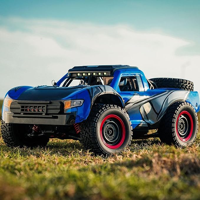 1/14 2.4GHz Remote Control High Speed Car 48KM/H 4 * 4 Off Road Vehicle Q130A RTR Car Carbon Brush Motor ESC LED Lights Battery Hobby Grade Model for Adult Hobby(Blue)