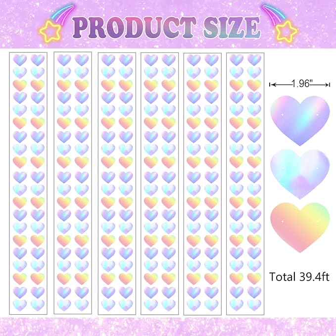 52Ft Shiny Corlorful Glitter Laser Love-Heart Garland Photo Booth Props for Girl Birthday Party Decorations ERAS Themed Birthday Banner Supplies Themed Decor Taylor Party Decorations