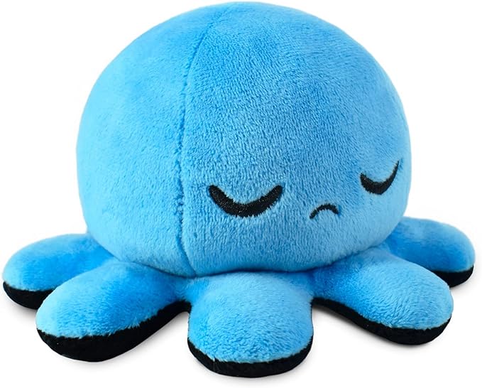 TeeTurtle Reversible Octopus Plushie 4-Inch Fire Eyes + Sleepy Two-Sided Flip Plush Toy with Embroidered Details - Cute Mini Collectible Plush for Kids, Teens, and Adults