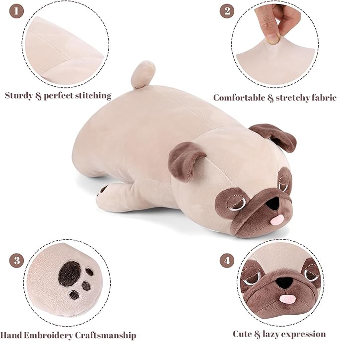 Pug Weighted Stuffed Animals - 28 Inch 4.0 Pounds Weighted Plushies Pug - Large Bulldog Plush Stuffed Animals Pillow - Cute Plush Toys Gifts for Kids & Adults