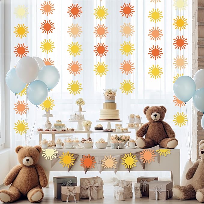 Duraaamo 8 Packs Sun Banner Boho Decoration Boho Paper Garland Baby Shower First Trip Hanging Sun Cutout for Retro Theme Birthday Baby Shower Party Supplies Decoration