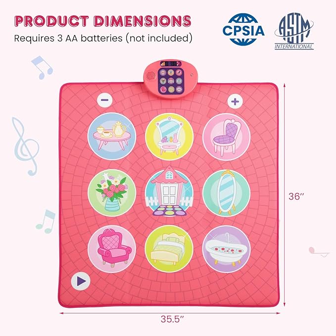 Costzon Dance Mat, Electronic Dance Pad Step Play Mat with 3 Game Modes, 5 Challenge Levels, 9 Keyboard Sounds, 9 Songs & Adjustable Volume, Musical Toy Birthday Xmas Gift for Girls Boys 3+ Years