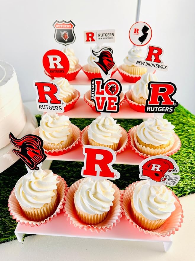 Rutgers Cupcake Topper Party Supplies for Football, Birthday, Graduation Party Decorations (24 Pieces) (Rutgers Scarlet Knights)