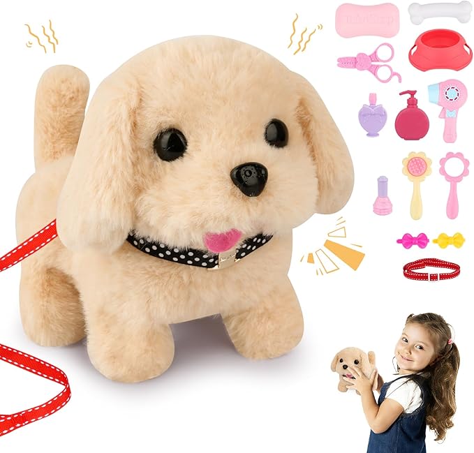 Dog Plush - Walking Dog Plush Toys, Electronic Interactive Stuffed with Turtle Backpack, Cute Puppy Stuffed Animals Gifts for Kids Boys Girls