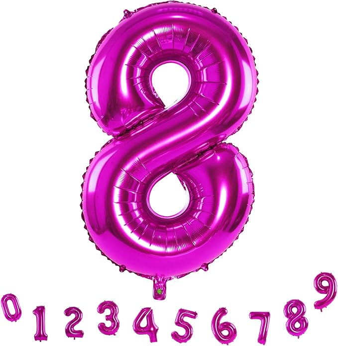 40 Inch Hot Pink Number Balloons, Big Self Inflating Foil Number 8 Balloons for Kids 8th Birthday, Balloon Decorations 0-9 Set for Girls Women 18th Birthday Party Decor Anniversary Party Supplies
