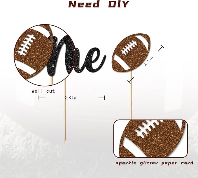 24PC Football 1st Birthday Cupcake Toppers for Baby Boy,Glitter Sports Football One Cupcake Toppers for First Down Birthday Party Decorations Supplies