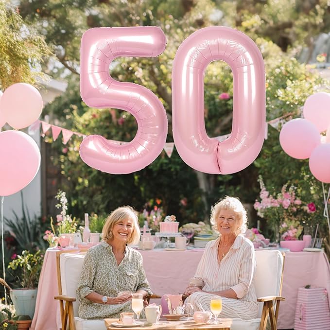 SUWEN 40 Inch Large Pink 50 Balloon Numbers Big Foil Helium Number Balloons 0-9 Jumbo Happy 50th Mylar Birthday Party Decorations for Women Anniversary Party Supplies