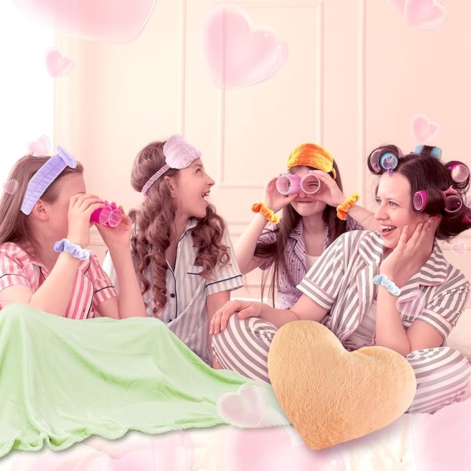 36 Pcs Sleepover Party Supplies for Girl Spa Slumber Birthday Favors Throw Blanket Pillow Eye Mask Headband Scrunchies (Solid Color,Macron Color)
