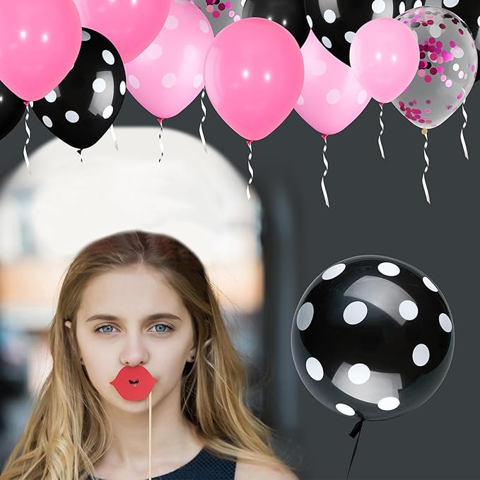 75 Pieces Mouse Color Balloons Confetti Polka Dot Balloons Latex Party Garland for Halloween Baby Shower Wedding Mouse Birthday Party Decorations Supplies(Pink, Black)