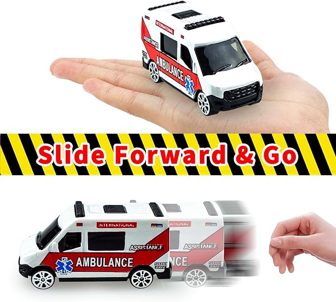 Mini Diecast Emergency Rescue Vehicle Car Set ,6 Pack Emergency Rescue Vehicle Car Ambulance Helicopters Toys for Toddlers Ages 1 2 3-5 6 Birthday Stocking Stuffers for Kids Gifts