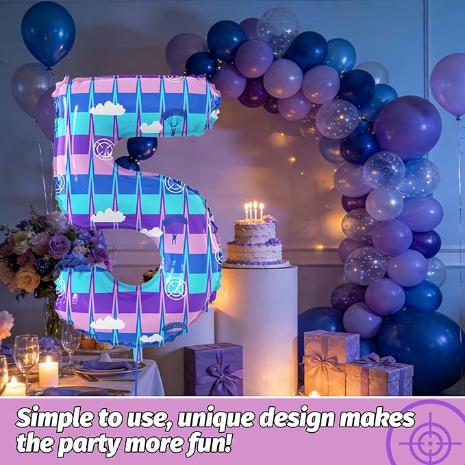 40 Inch Video Game Theme Number 5 Balloons Large Birthday Party Number Balloons Piñata Gaming for Kids Battle Boys Birthday Party Decoration Supplies