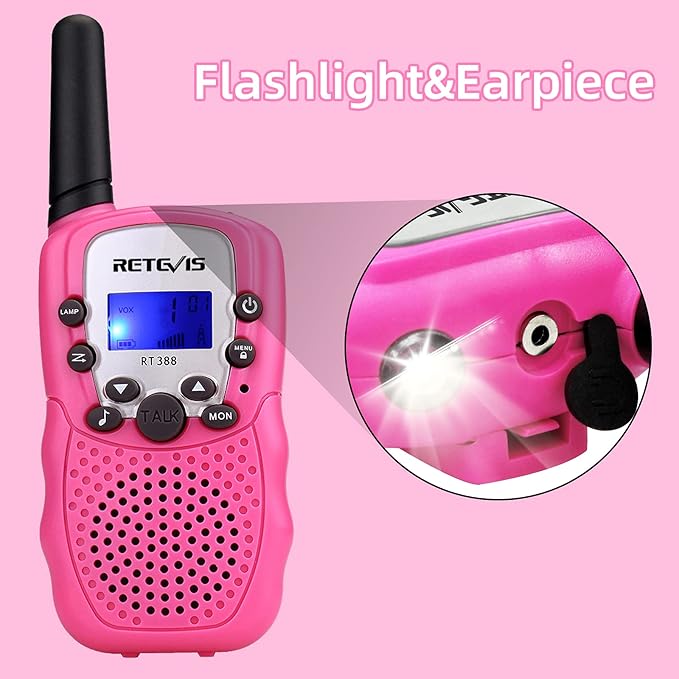 Retevis RT388 Rechargeable Walkie Talkies, Kids Toys Gifts for Aged 6-12 Girls, Pink Kids Walkie Talkies 2 Pack, VOX, Keypad Lock, for Grandkids Family Camping Hiking Birthday Gifts