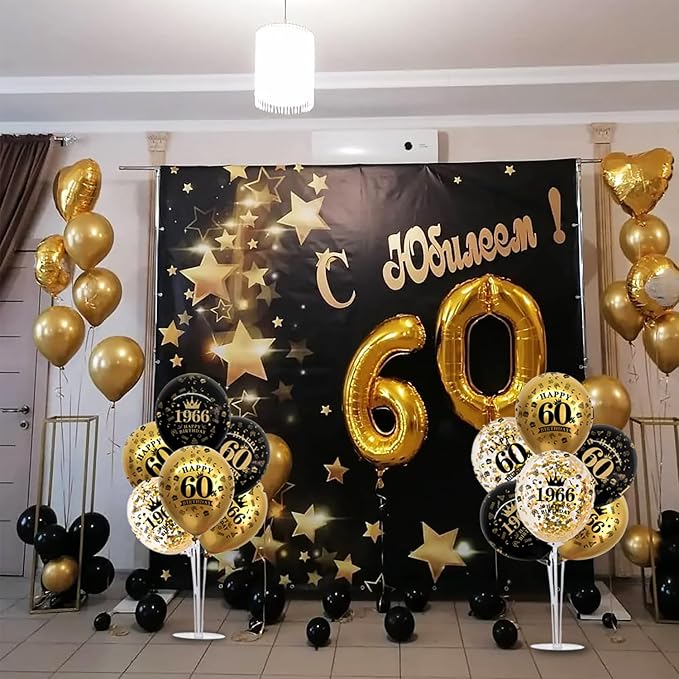 TONIFUL 4 Set 60th Birthday Decorations 1966 Balloon Centerpiece for Table,Black Gold Balloon Stand Kit,Perfect for celebrating born in 1966,Cheers to 60 Years Birthday for Men and Women