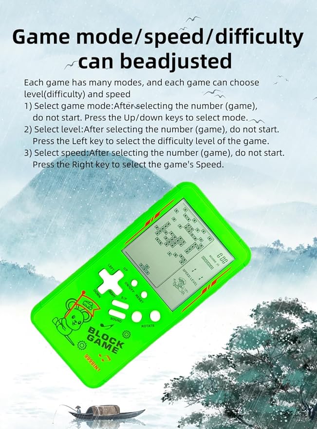 Cute Cartoon Pattern Brick Game Console Built-in Multi-Block Games Racing/Tank Battle Retro Pocket Machine Electronic Game Portable Toys for Children/Adults (Blue)