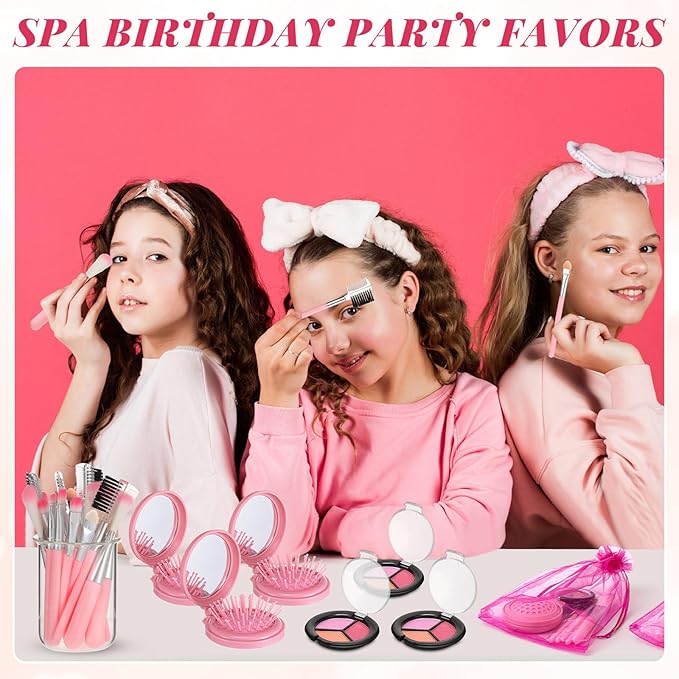 12 Sets Kids Makeup Kit for Girls, Kids Spa Party Supplies for Girls, Sleepover Makeup Cosmetic Set Birthday Party Favors Toddler Girl(Pink)