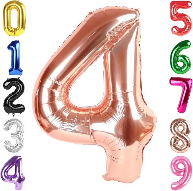 40 Inch Rose Gold Number 4 Balloon, Giant 4 Number Balloons for 4th Birthday Decorations, Party Supplies for Baby Boy Girl, Rose Gold Party Decor