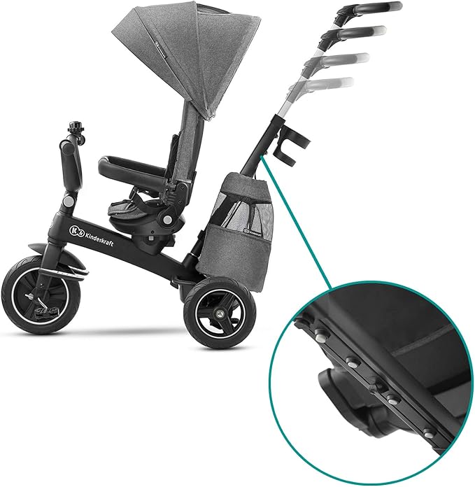Kinderkraft EASYTWIST Trycicle for Kids Toddlers, Trike 5-in-1, Swivel seat 360° Rotation, Waterproof Material with UPF50+ Filter, Adjustable Parent Handle, Gray