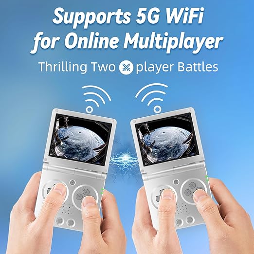 RG35XXSP Portable Flip Retro Handheld Game Console Linux System 3.5 '' IPS Screen Built-in 64G TF Card Pre-Installed 5532 Games RG35XX SP Clamshell Games Console Supports 5G WiFi Bluetooth HDMI Silver