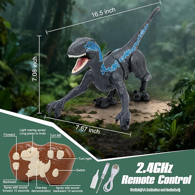 GIAT Remote Control Dinosaur - Birthday Gift for Boys 6 7 8 9 10 11 12 Years Old - Realistic Walking Dino Toy for Kids Ages 6-8 10-12, Electronic Dinosaur with Light, Roaring, Spray