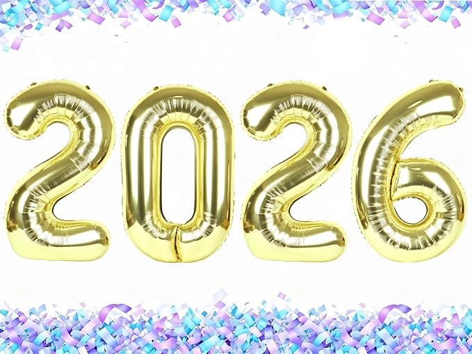 Light Gold 2026 Number Balloons, 40 inch 2026 Digital Balloon for New Years Eve Party, New Years Decorations 2026 for Nye Decor Party Graduations Supplies