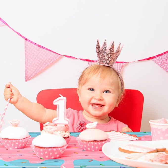 Ice Cream Party Supplies, 4 Pack Ice Cream Disposable Tablecloth 54 x 108 in Waterproof Plastic Rectangular Table Cover for Birthday, Summer Party, Baby Shower, Sweet Dessert