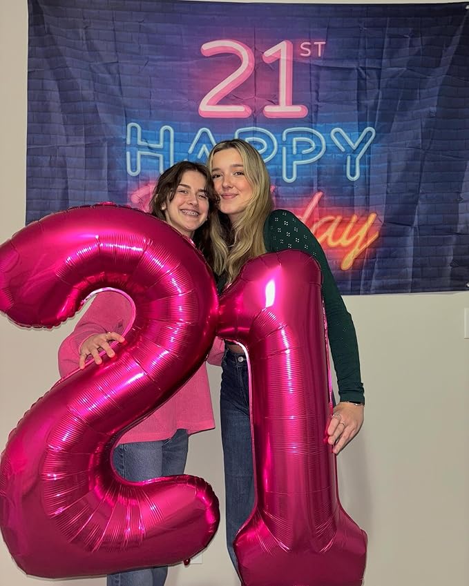 Hot Pink Number 21 Balloons 40 inch, 21 Number Balloons, 21st Birthday Decorations, 21 Year Old Women Hot Pink Party Supplies