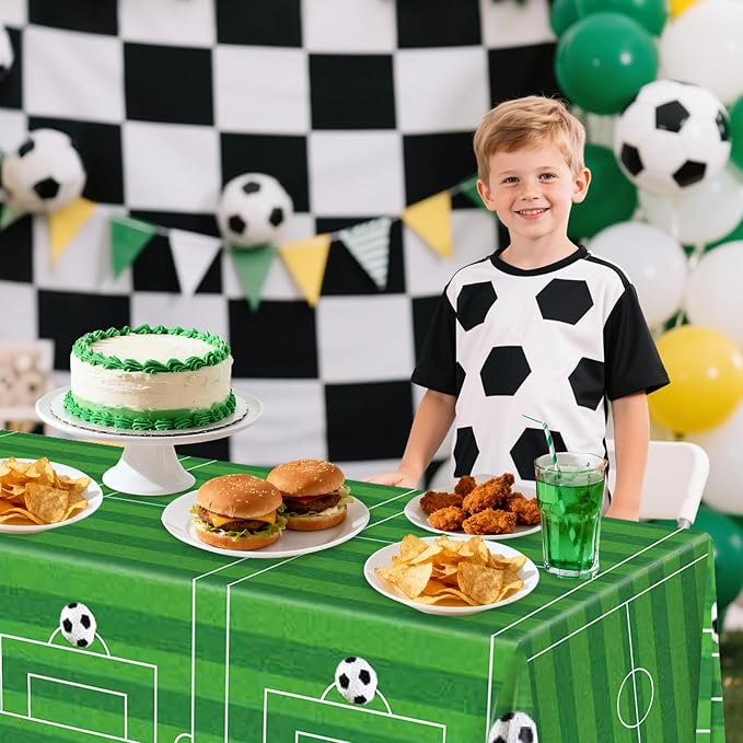 REDWORD Soccer Birthday Party Decorations, 2PCs Soccer Tablecloths Plastic Tablecloth Ideal Table Cover for Football Themed Party Decorations Sport Themed Parties Boys’ Parties, 54x108Inch