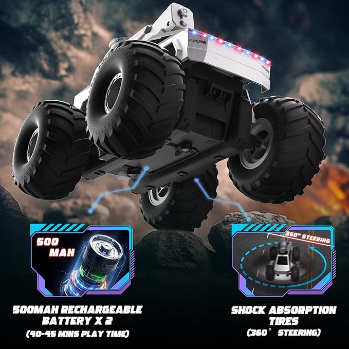 1:16 Amphibious RC Car - Waterproof Remote Control Monster Truck for Land & Pool, Water Squirt Tank, LED Lights - Birthday Gift for Kids & Adults