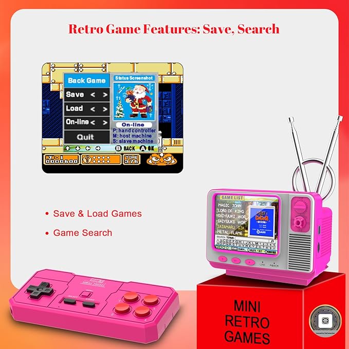 Retro Game Console - 42 JALECO + 168 Classic Games, 2.4G Wireless 2-Player, 3.0 Inch IPS Screen, TF Card Expansion, Great for Kids