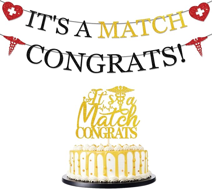 Rakuto Happy Match Day Party Decorations, 3PCS It's a Match Congrats Pre-Strung Banners Party Decorations, Medical School Graduation Cake Toppers Birthday Decor Supplies for Congrats Doctor