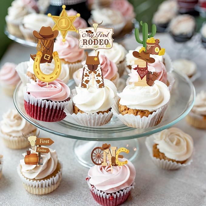 My First Rodeo Decorations Boy - Wxiben 36PCS First Rodeo Birthday Decorations Boy Cowboy Hats Cupcake Toppers Cowboy Birthday Brown Cupcake Pick Decor Western Theme 1st Birthday Party Supplies