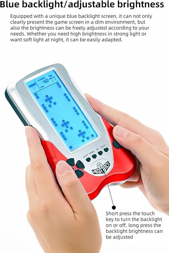 New Block Game Console Built-in Puzzle Games Dual Power Modes Blue Backlight Pluggable Headphone Simple Operation Long Battery Life Handheld Electronic Games Nostalgic Retro Toy/Gift (Orange)