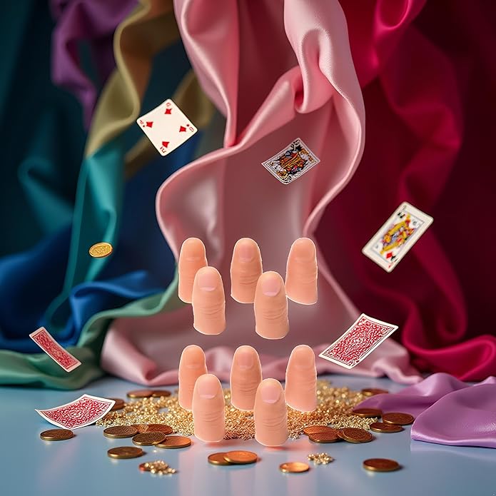 10Pcs Thumb Tip Magic Tricks,Disappearing Silk Fake Thumb Tip Magic,Fake Thumb Tip Vanish Magic,Trick Gimmick Magician Accessory, Close up Illusions Making Objects Appear,Disappear,Novelty Gag Toys