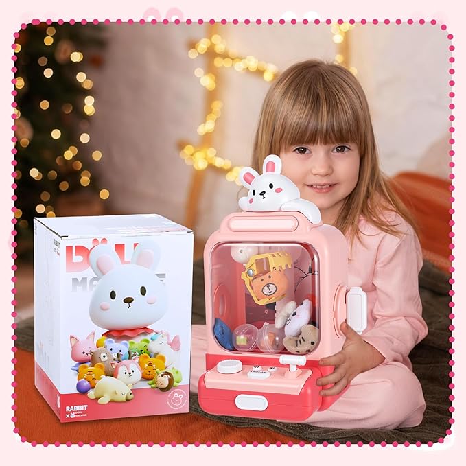 Cartoon Claw Machines for Kids 36 Prizes Age 6+ Mini Vending Machines with Music for Kid with Plush Toy Christmas Birthday Thanksgiving Girls Boys Gifts(Bunny)