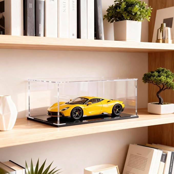 Acrylic Box with Matte Black Base, Simple Self-Assembly Clear Acrylic Display Case, Cube Dustproof Showcase with Lid for Collectibles, Toys and Jewelry (10x5x5 inch)
