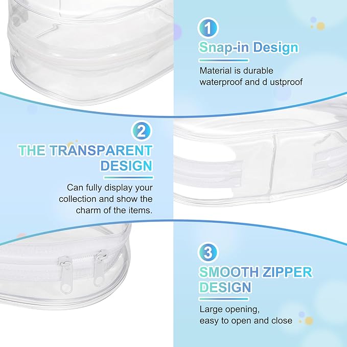 uxcell Figure Display Bag, 3 x 4.3 x 7.3 Inch PVC Oval Portable Dolls Pouch Carrying Case Storage Bag Keychain Charm for Showing Off Boxes Dolls, Clear