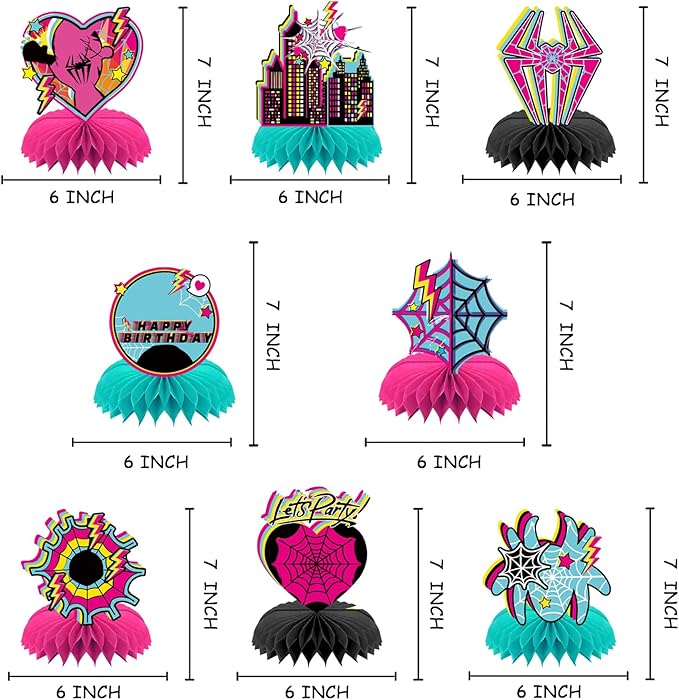 8Pcs Pink Spider Birthday Party Supplies,Pink Spider Honeycomb Centerpieces,Girl Spider Theme 3D Table Decorations