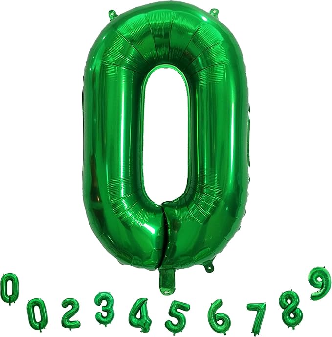 Dark Green Number Balloons for Kids, 40 Inch Foil Helium 0-9 Set Balloons, Self Inflating Big Number 0 Balloon for Boys Girls Age Birthday Party Baby Shower Anniversary Jungle Decoration Supplies