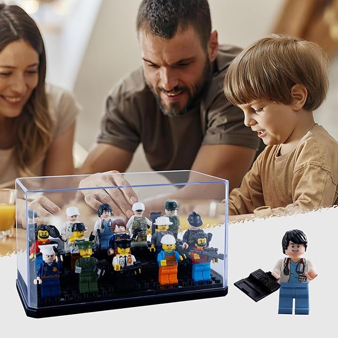 Medium-Sized Miniature Display Case for Figures, 2 Pack Building Block Display Cases for Collectibles, Acrylic Display Storage Box, Gift for Action Figure & Miniatures Toys Lovers