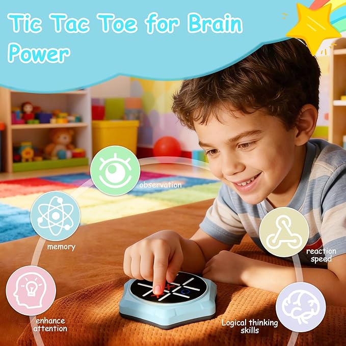 Electronic Tic Tac Toe Game, 5-in-1 Electric Tic Tac Toe with Mute & Rechargeable - Handheld Travel Board Game for Kids Ages 4+, Adults, Family - Educational Learning Toy for Boys Girls