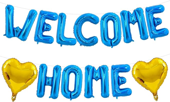 TONIFUL Welcome Home Balloons,16 Inch Blue Welcome Home Foil Balloons Banner Welcome Home Party Decorations for Homecoming Party Decorations House Warming Party Family Gathering Supplies
