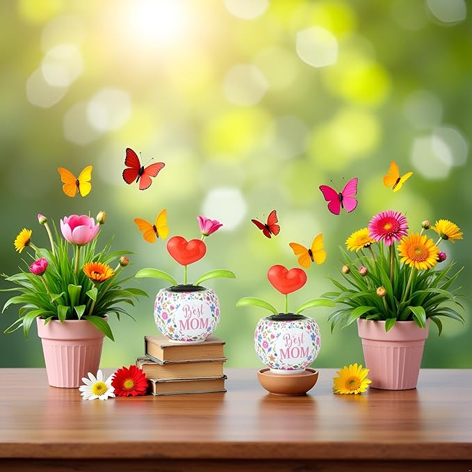 2Pcs Dancing Solar Toys, Cute Solar Power Flip Flap Flower Insect, Car Swinging Dancing Toy Car Windowsill Decoration Dashboard Office Home Decor, Learning and Education
