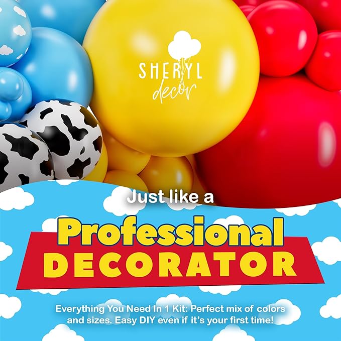 ALL-IN-1 Toy Story Balloons Arch Kit for It's A Boy Story Baby Shower Decorations – Toy Story Balloon Garland Kit with Cloud & Cow Toys Story Balloons for First Toys Story Birthday Party Supplies