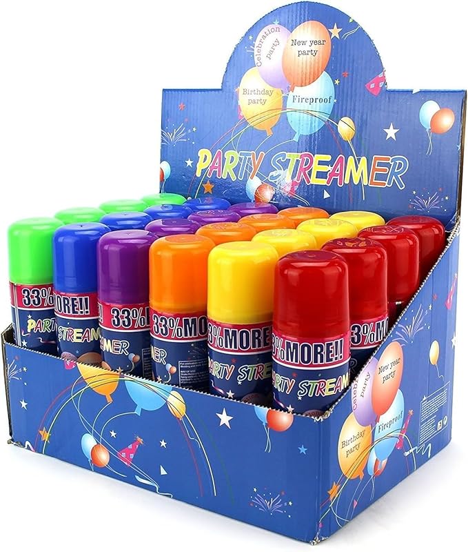 12 Pack Party String Spray (3 oz Each) – Streamer Spray in a Can, Full Color Set with 2 of Each Color, Party Supplies for Kids’ Parties, Birthdays, and Celebrations