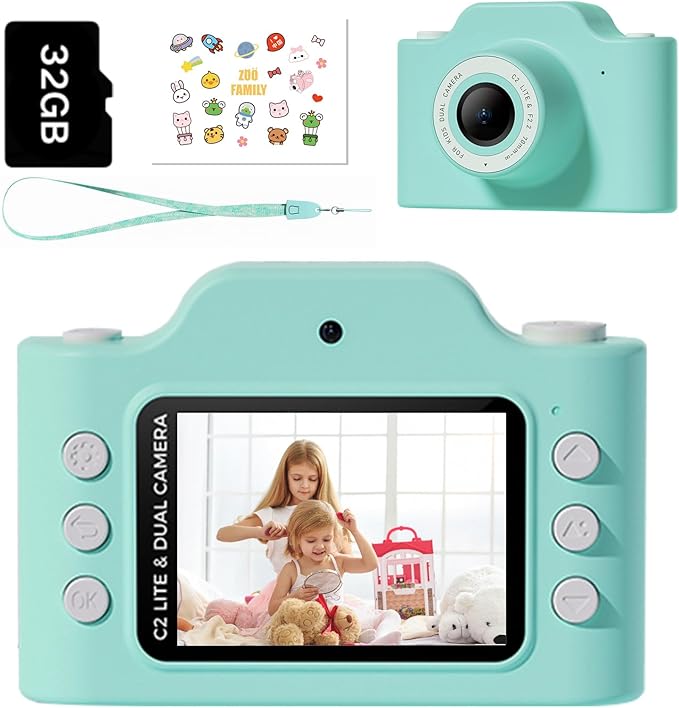 Dinosaur Kids Camera, Non-Game Camera for 3 4 5 6 7 8 9 Yeas Old, 32MP Dual Lens & 1080P HD Video Toddler Children Digital Camera with 32G SD Card, Birthday Festival Gift for Girls Boys 3-12
