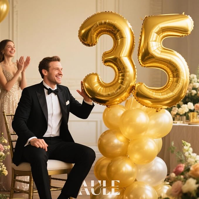 AULE 40 Inch Large 35 Balloon Numbers Gold, Big Foil Number Balloons, Giant Helium Happy 35th Birthday Party Decorations for Man and Women, Huge Mylar 53 Anniversary Party Supplies