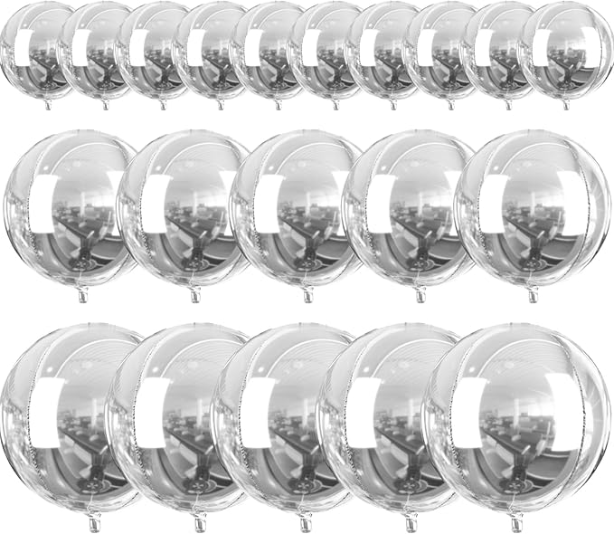 PartyWoo Metallic Silver Foil Balloons 20pcs Different Sizes Pack of 22 15 10 Inch Large Round Foil 4D Inflatable Mirror Ball Mylar Balloons for Graduation Birthday Engagement Party Decorations