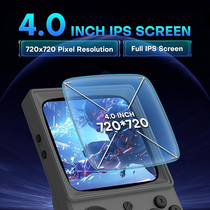 R36TMAX Retro Handheld Game Console, Retro Gaming Console with 4.0 Inch 720x720 IPS Screen, Portable Handheld Linux System, 4000mAh Battery (Charcoal Gray-64GB)