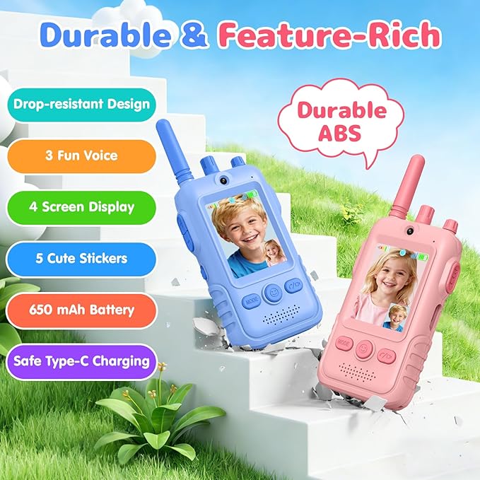 Walkie Talkies for Kids Video Toys, 2Pack Rechargeable Video Intercom Kids Walkies Talkies with 2.0" IPS Screen & Long Range, Outdoor Christmas Birthday Gifts for Boys Girls 3-12 Year Old