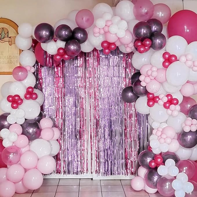 ParyWoo Light Purple Streamers 2pcs Tinsel Backdrop 8.2FT Metallic Lavender Foil Fringe Streamer Curtains Photo Booth Backdrop for Halloween Baby Shower Bachelorette Wedding Party Decorations